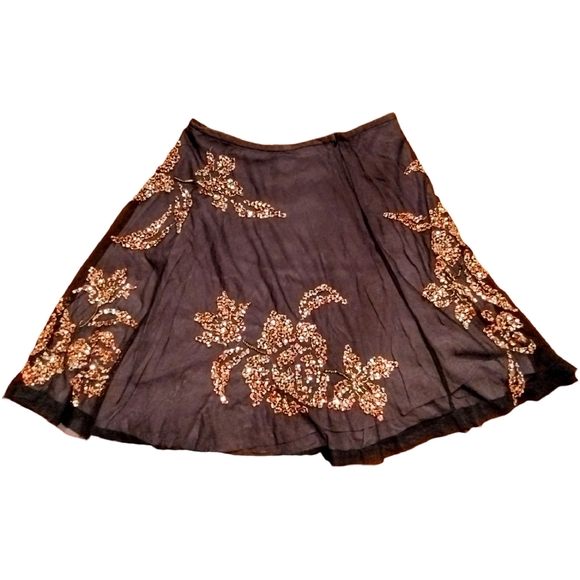 French Connection Tulle Midi Skirt, Sequined Floral Design Skirt,Size 8, Black - Picture 3 of 9